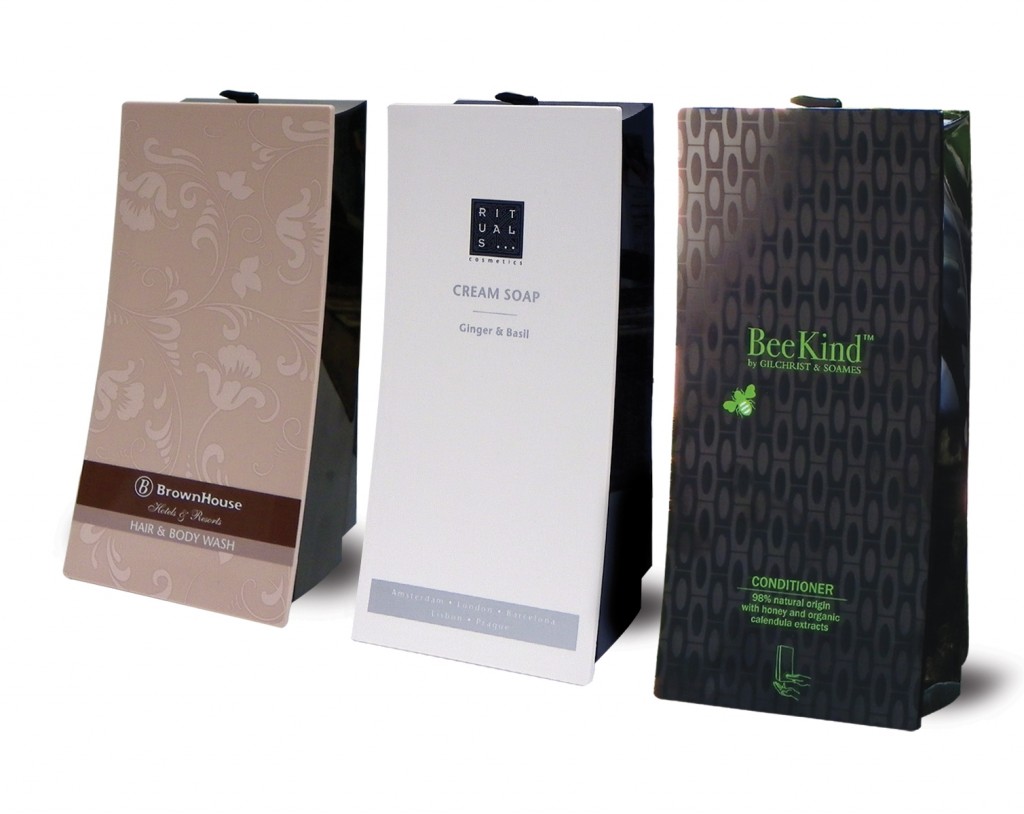 Wave brownhouse rituals and beekind custom faceplate dispensers on white background dispenser amenities