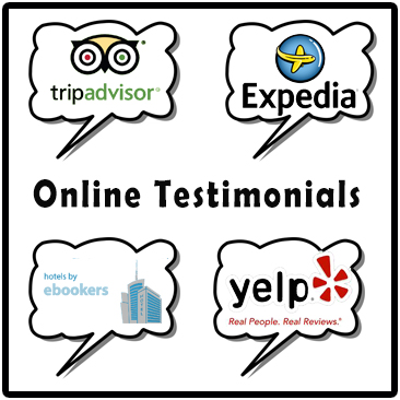 Tripadvisor expedia hotels by ebookers yelp logos in comic thought bubbles online testimonials dispenser amenities