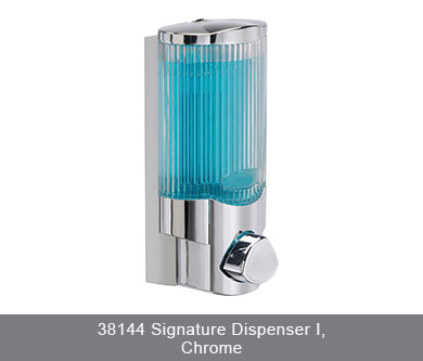 Signature i single dispenser in chrome on white background 38144 signature dispenser i, chrome dispenser amenities