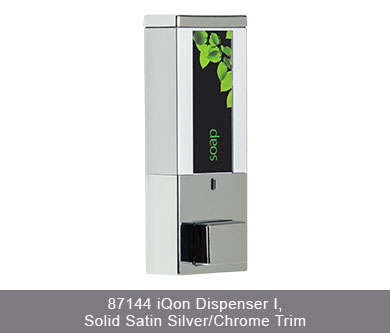 iqon dispenser I soap dispenser on white background 87144 iqon dispenser I, solid satin silver/chrome trim dispenser amenities