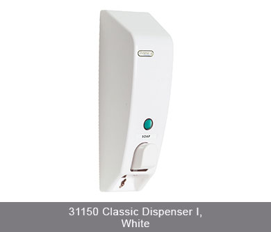 classic I soap dispenser in white on white background 31150 classic dispenser I, white dispenser amenities