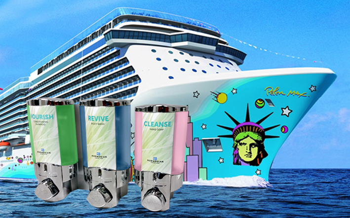 NCL goes BIG with the Norwegian Escape and Personalizes AVIVA Shower Dispensers for their Entire Fleet! | | Dispenser Amenities Norwegian Cruise Dispensers